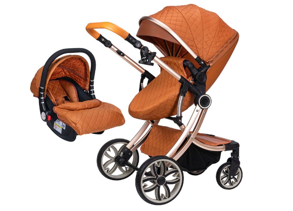 Egg Shell Baby Pram Stroller 2 in 1 Brown