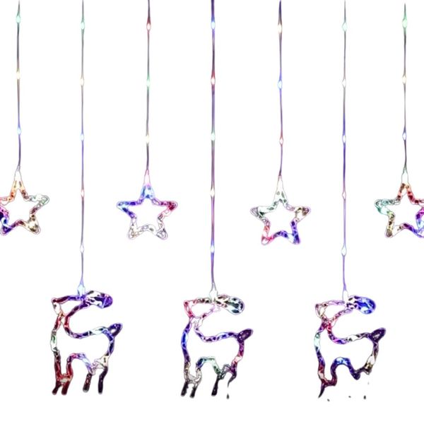 ZYF-32 Star And Reindeer LED Fairy Curtain Light RGB With Tail Plug 3M