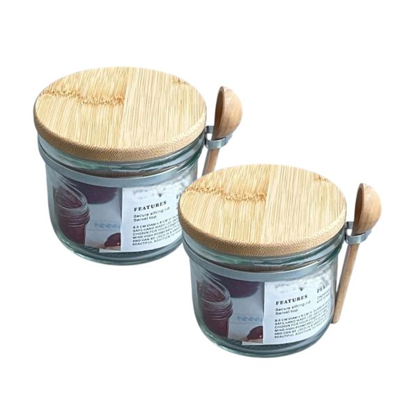 Glass Jar with Wooden Lid 390ml - 2pcs