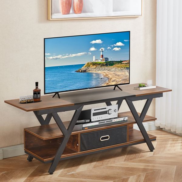 TV Stand Media Console Table with Non-Woven Storage Drawer &amp; 4 Shelves