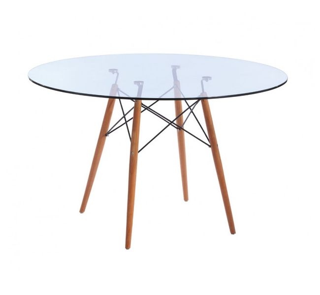 80cm Glass Table With Wooden Legs
