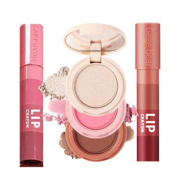 4-in-1 Lipstick Crayon Kit + Contour Palette Travel Makeup Set