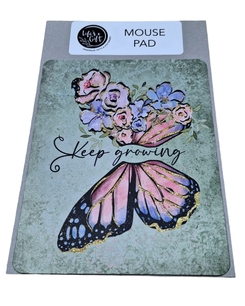 Mouse Pad 22 x 18 cm - Keep Growing Flower Butterfly