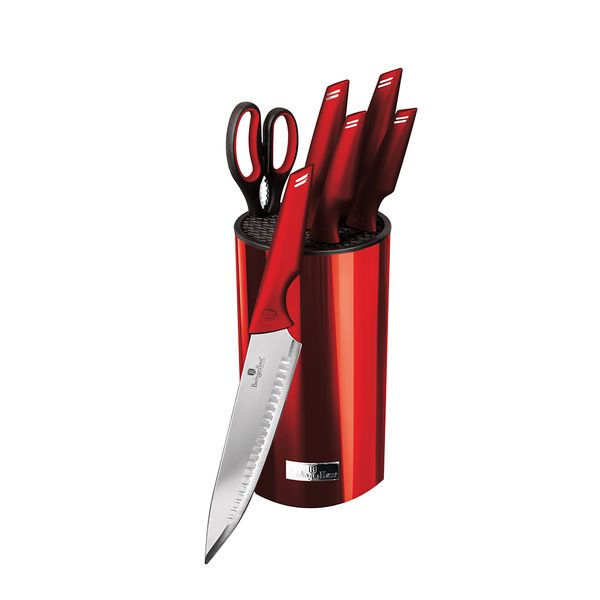 Berlinger Haus 7-Piece Non-Stick Knife Set with Stand - Burgundy