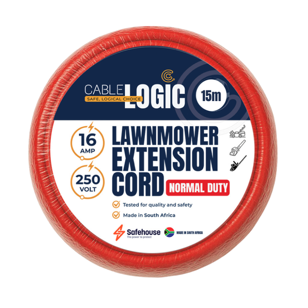 Cable Logic Normal Duty 15m Lawn Extension Cord - Red - Safehouse Endorsed