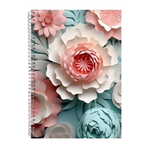 3D White Pink And Teal Peonies Notebook Gift Idea Notepad Pad 107