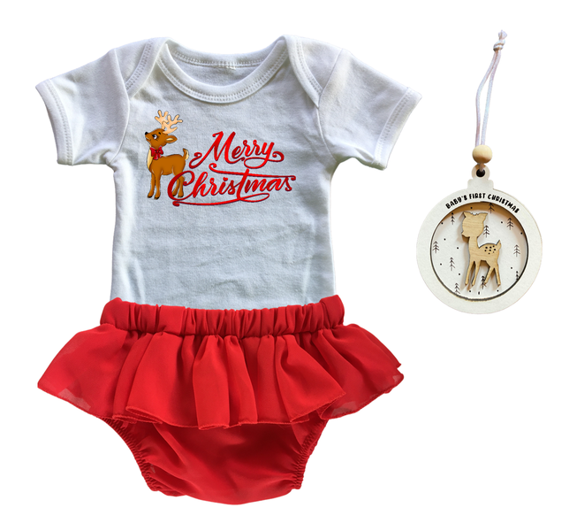 My First Christmas outfit &amp; Bauble-Frill Nappy Cover, Vest &amp; Bauble