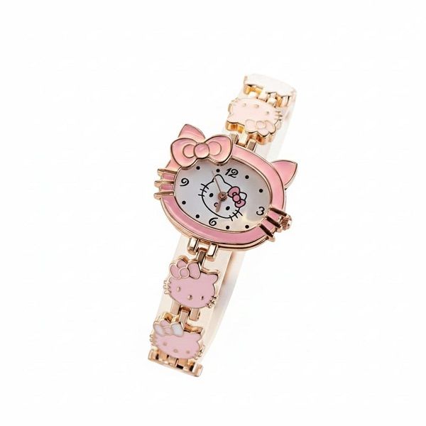 Analogue Quartz Watch with Stainless Steel Strap Bracelet Cats Girls