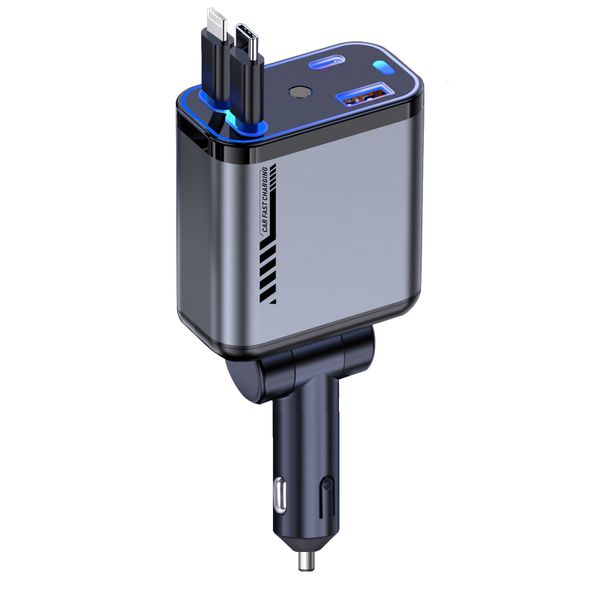 120W Retractable Car Charger with Starry Light 4-in-1 Fast Charging for Car