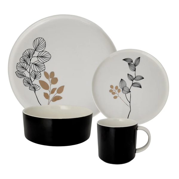 Table Pride Dinnerset - White and Black - 16 Piece Set