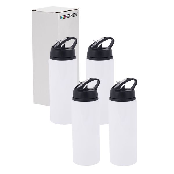 Sublimation Water Bottles Aluminium Sport Bottle 600ml Lid +Straw (pack 4)