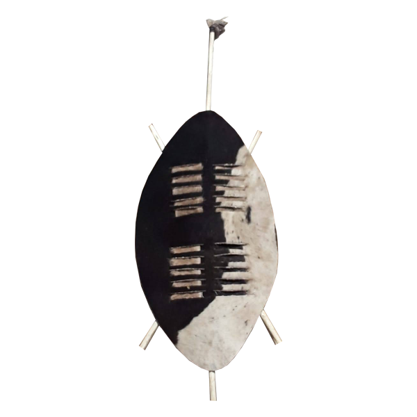 Medium-Sized Black and White 70cm Zulu Shield Made of Real Cowskin-Ihawu