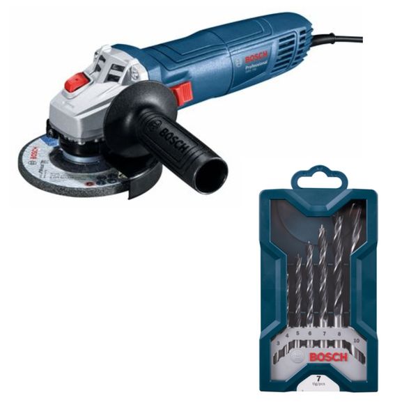 Bosch - Angle Grinder (GWS 700) with 7 Piece Mini-X-Line Drill Bit Set (3-10mm)