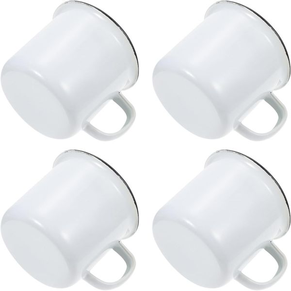 4 Piece Retro Enamel Mug Set White 8cm Vintage Heat-resistant Coffee Tea
