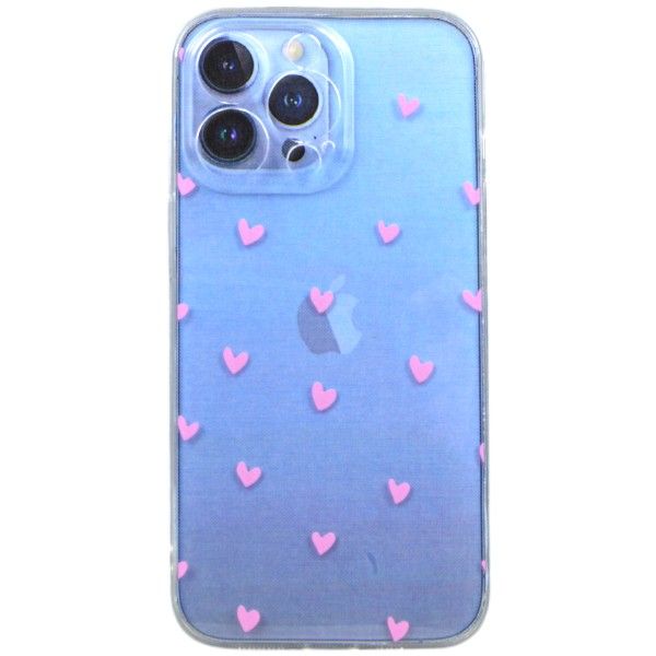 Pink Hearts Print Phone Case Compatible with iPhone 13 Pro - Transparent