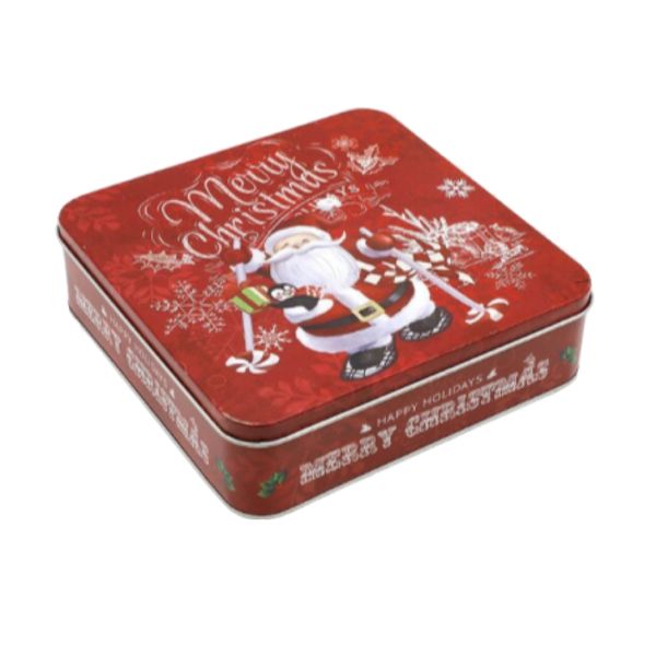 Home Storage Christmas Square Gift Metal Handmade Cookies Candy Tin 19cm