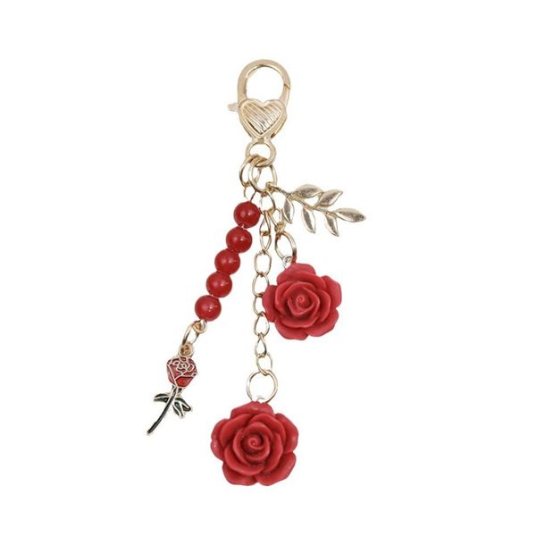 Rose Charms Camellia Flower Pendent Tassel Chain Key Rings Accessories