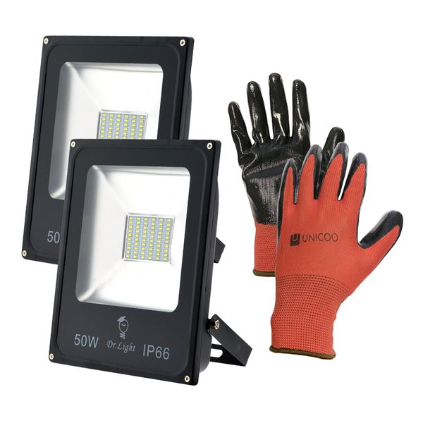 Unicoo Gloves and 2 Dr Light FLS 50W SMD LED Flood Lights Value Pack