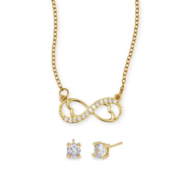 iDesire Cubic Zirconia Infinity Heart Necklace &amp; Stud Earring Set
