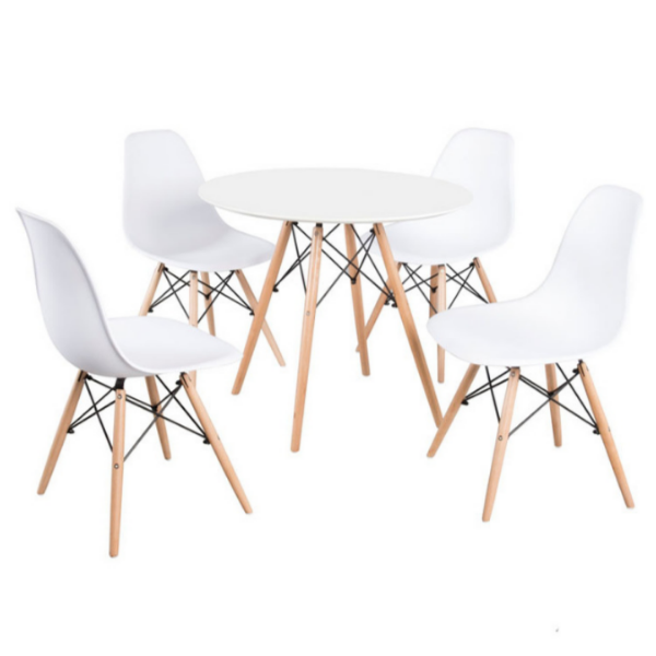 Round Table with 4 Chairs - White