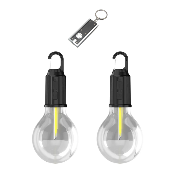 2 Pack Modern Rechargeable Camping Light With Hook + LED Keyring Torch