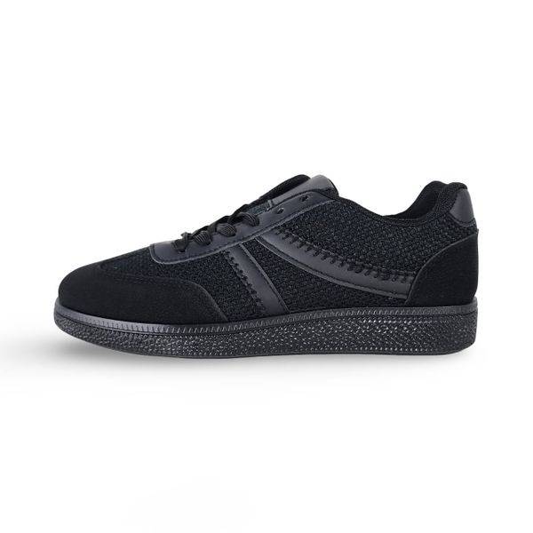 Men's All Black Court Sneakers - Mesh Suede Lace-Up Fashion Shoes