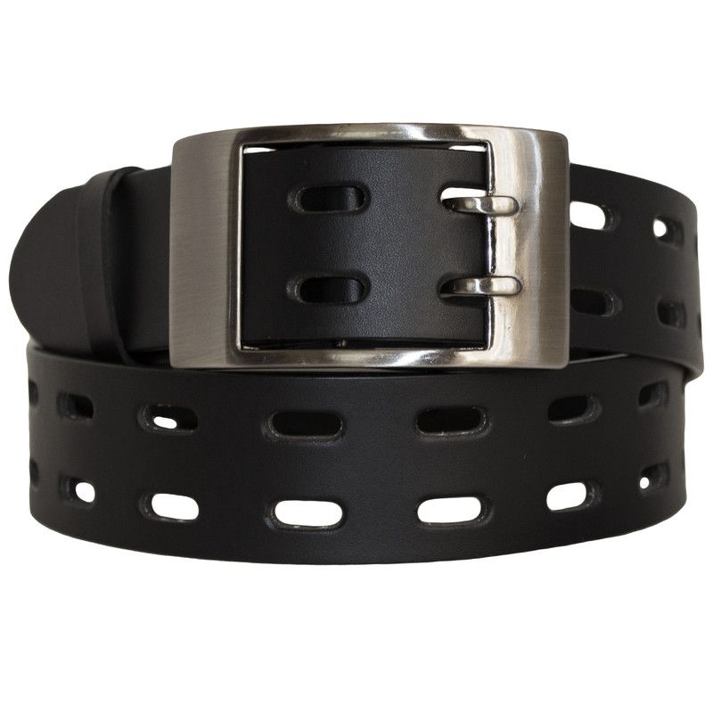 Fino FN10301 Unisex Double Prong Ultra Leather Pin Buckle Belt Black