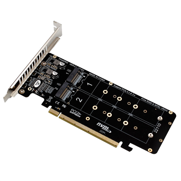 PCIE 4.0 Dual-Disk PCIeX16 to M.2 M-Key NVME SSD Expansion Card