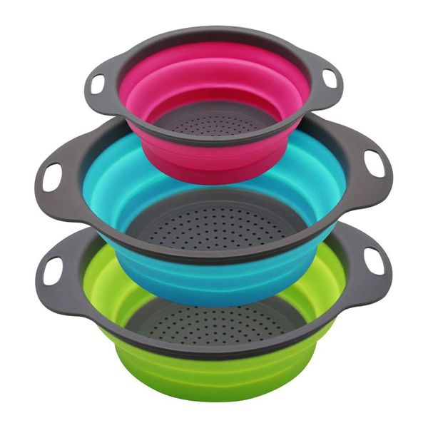 QYNIAL 3-Pack Silicone Collapsible Colander Set for Draining &amp; Storage