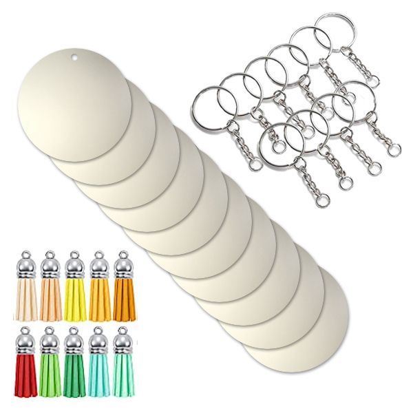 Frosted Acrylic Blank Round Keyring Tassel Kit