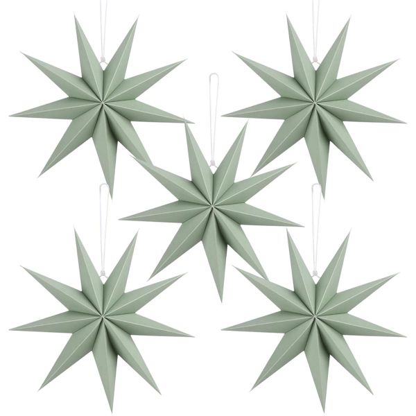 12 Inches 5 PCS Sage Green Paper Star Lanterns Christmas Party Decorations