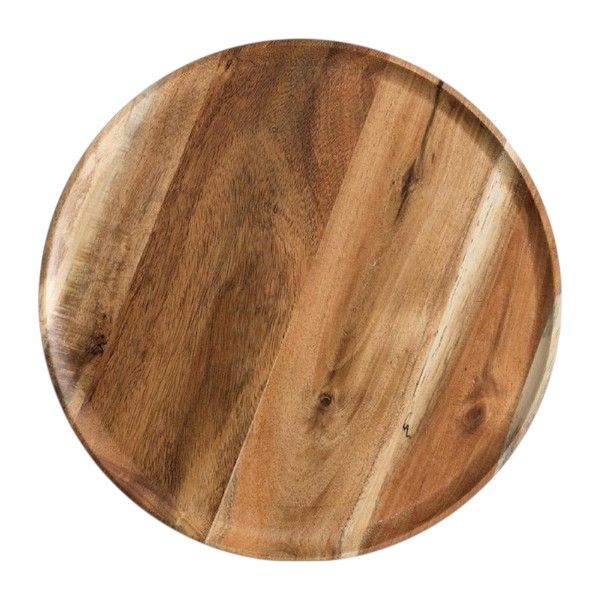 Natural Finish Wooden Round Plate - Brown