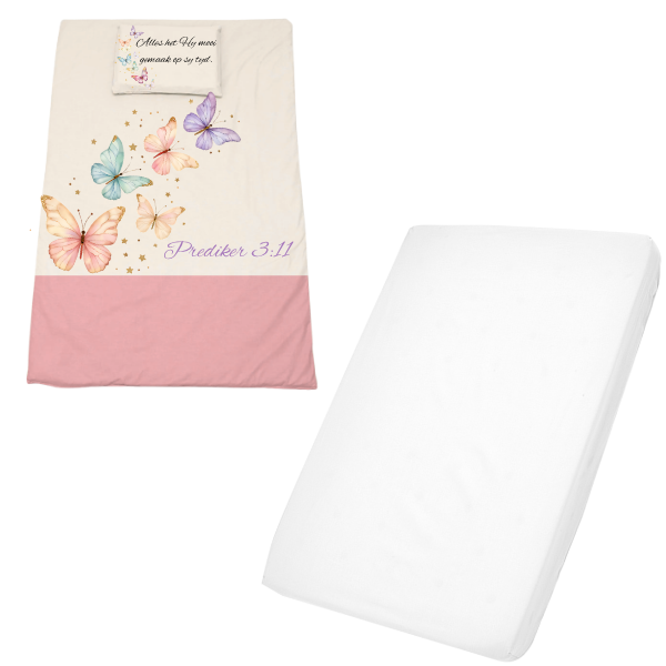 Cot Duvet Cover &amp; Waterproof Fitted Sheet 1040x720mm Pastel Butterflies