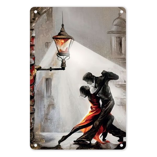 A4 Metal/Tin Poster - Vintage Tango Dance Romantic Street Scene Wall Art
