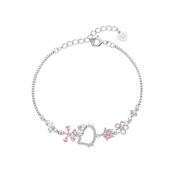 S925 Sterling Silver Bracelet - Pink Kitten Ornament and Gift Box