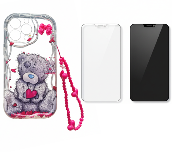 Charm Cute Pink Bear and Heart Anti-Drop Phone Case + 2 Screen Protectors