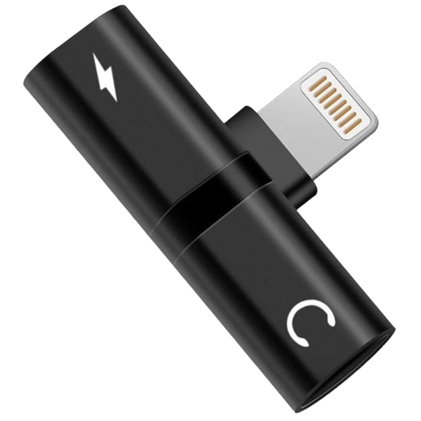 Dual Lightning Port &amp; Audio Jack Port Adapter - Black