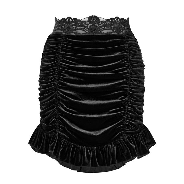 PUNK RAVE Gothic Drawstring Sheath Velvet Mini Skirt