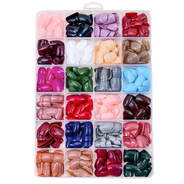 576 Pieces Short Press on Nails, 24 Colors Pure Short Square Fake Nail