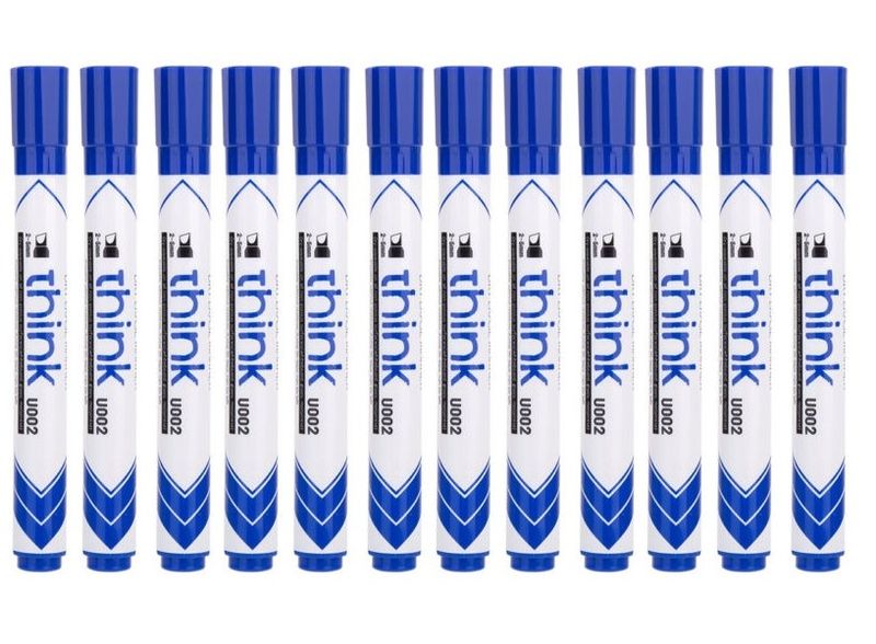 DELI Think Pack Of 12 Blue Whiteboard Markers - U00230