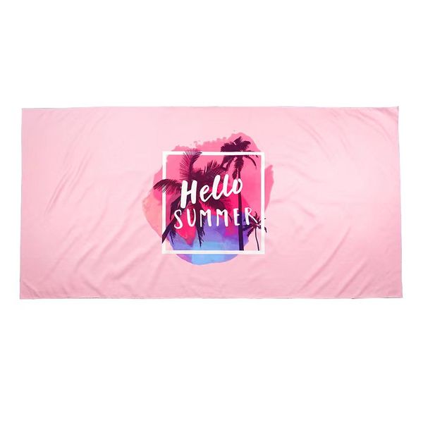 CampsBerg - Quick Dry Microfibre Beach Towel-Pink Hello Summer Beach Towel