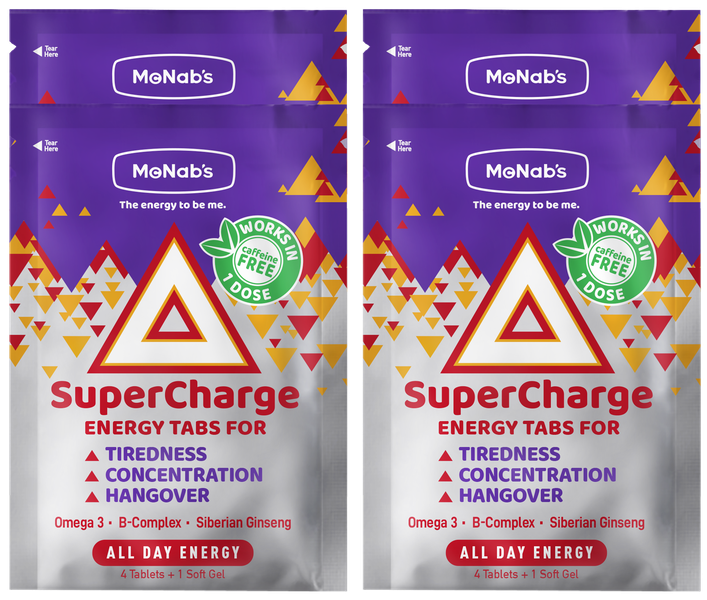 4 Pack | Energy Tabs | Tiredness, Focus, Hangover, Support |McNab's