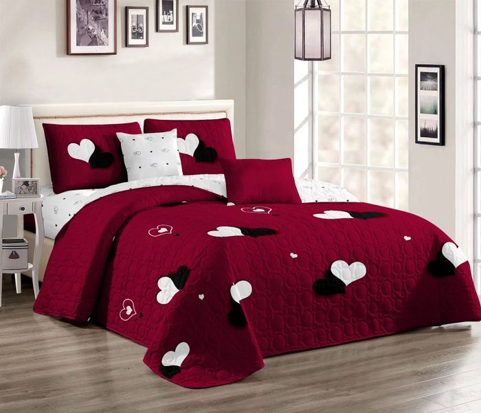 Maroon Bedspread - 5 Piece