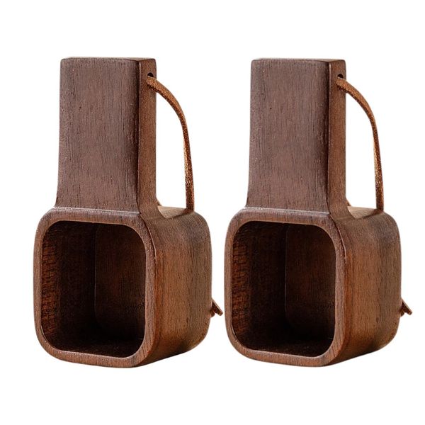 2 Piece - Wooden Measuring Spoon Set with Short Handle &amp; Hanging Cord-Brown