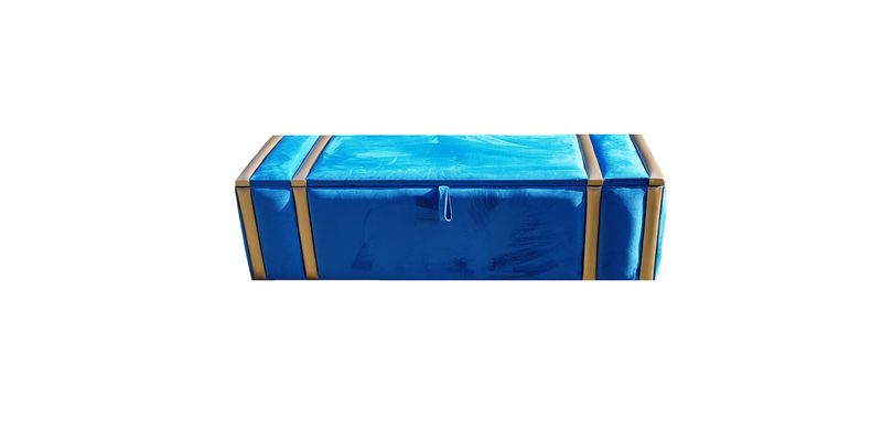 Gabbana &amp; Louis Storage Ottoman in Blue, Gold Velvet