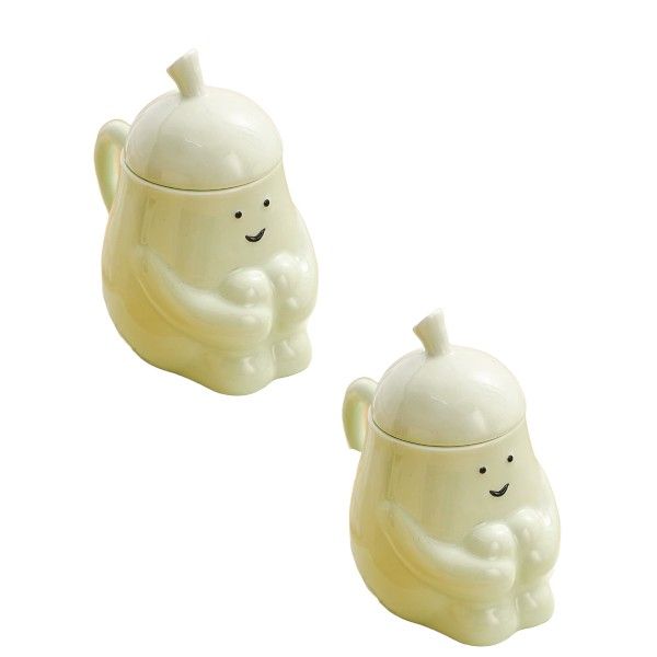 2 Pack Super Cute Hug Pear Ceramic Mug with Lid - Green