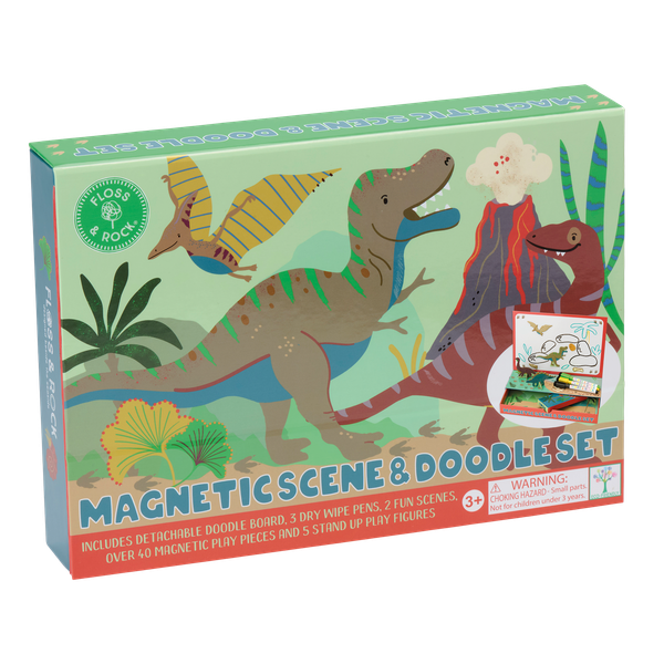 Floss &amp; Rock - Magnetic Play Scene and Doodle Set - Dinosaurs