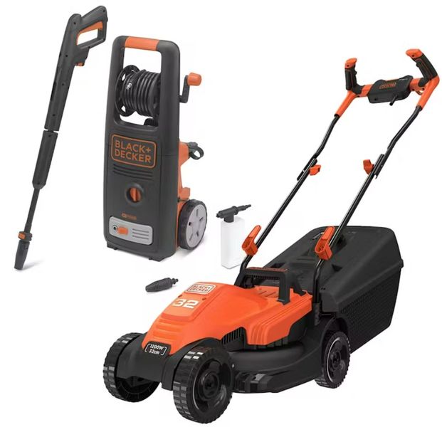 Black &amp; Decker 1200W Lawn Mower &amp; 1800W High Pressure Washer Bundle