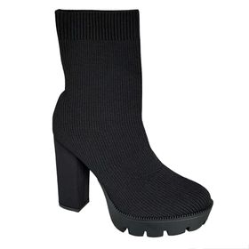 Women Black Ribbed Sock Boot Heel | Shop Today. Get it Tomorrow