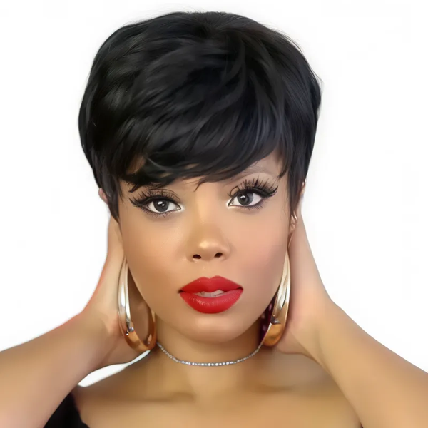 Brazilian Hair Glueless Short Pixie Cut Straight Wig Full Machine Made Wig